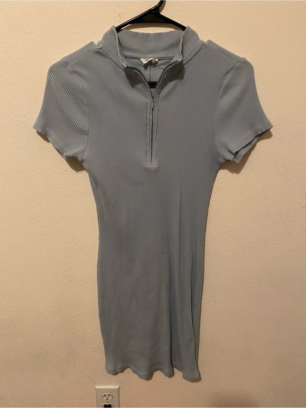 Cotton On Ribbed Half-Zip Mini Dress - Light Blue